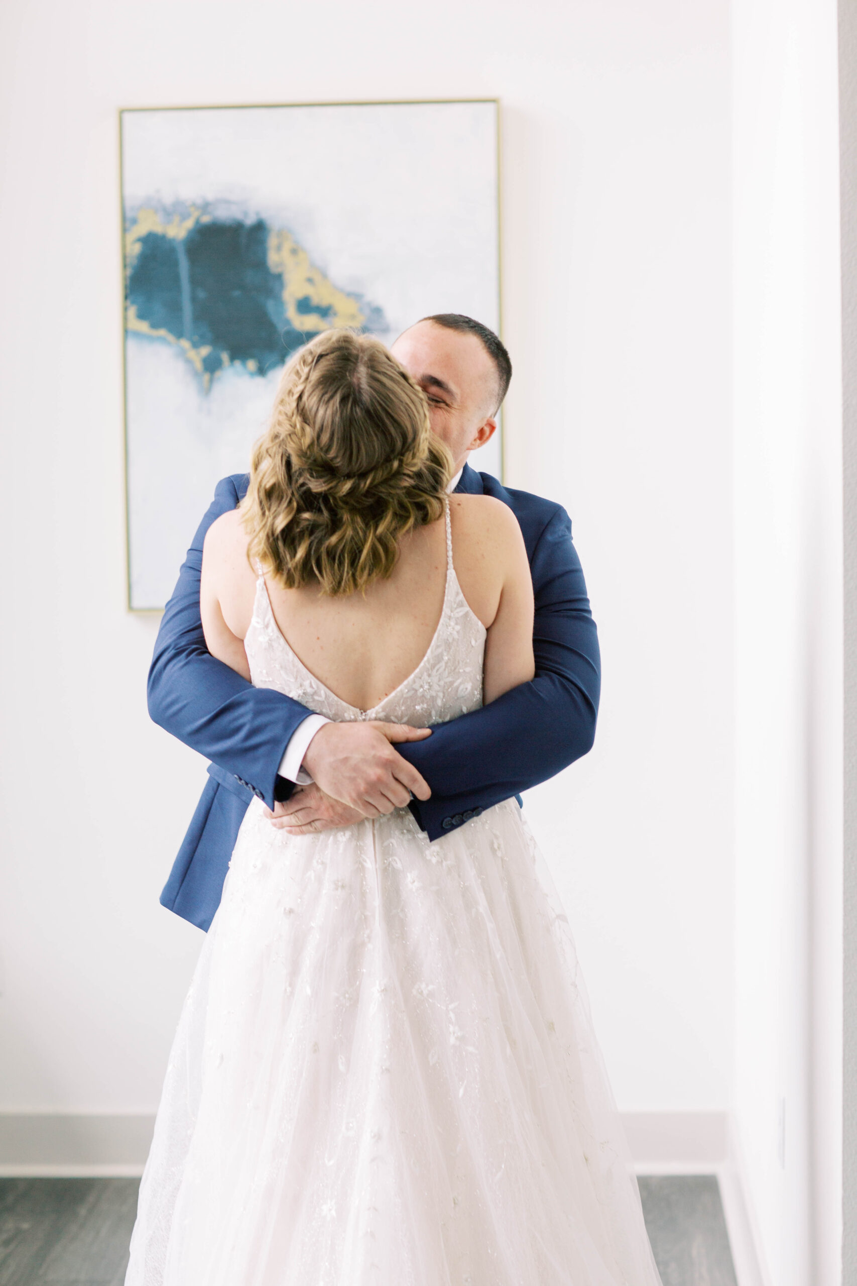 A groom is moved to tears after seeing his bride during their First Look at their wedding at El Chorro in Scottsdale, Arizona. 